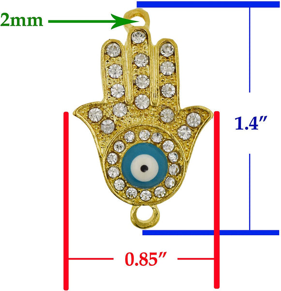 Gold Metal Hamsa Hand Evil Eye Charm Beads 10 PCs for Jewelry Making, Ornaments; by Mandala Crafts