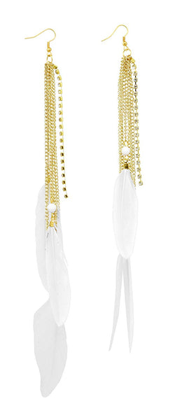 Long Chain Dangle Chandelier Style Three Feather Earrings Sexy Fashion Jewelry