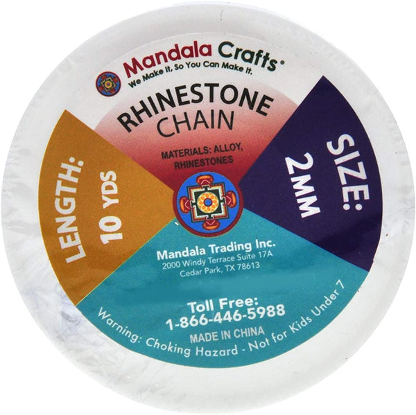 Mandala Crafts DIY Rhinestone Chain – Rhinestone Trim Cup Close Chain - Rhinestone Roll Crystal Chain Rhinestones for Crafts Sewing Jewelry Making Decoration 1 Row 2mm 20 Yards Silver AB Rhinestone