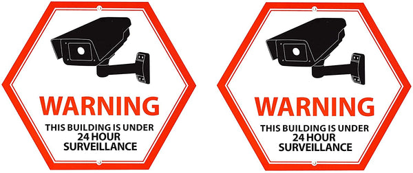 Mandala Crafts 24 Hour Video Surveillance Sign, Security Camera Sign, Aluminum Warning Sign for Outdoors, Homes, Businesses, CCTV Recording 2-Pack Red Hexagon