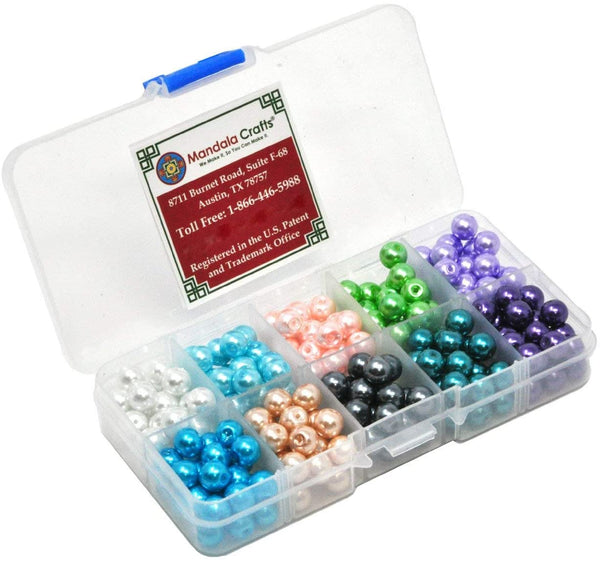 Glass Pearl Beads for Jewelry Making, Faux Pearls for Crafts with Hole Assortment Kit 1000 PCs Bulk Pack by Mandala Crafts (Combo 2, 4mm)