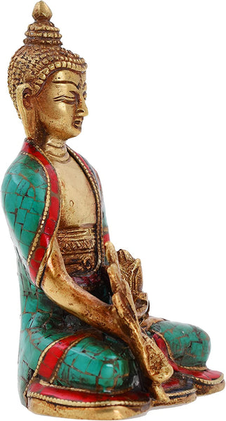 Mudra Crafts Healing Medicine Buddha Statue for Home Decor – Medicine Statue for Altar Buddhist Decor – Brass Tibetan Small Buddha Statue for Meditation Decor