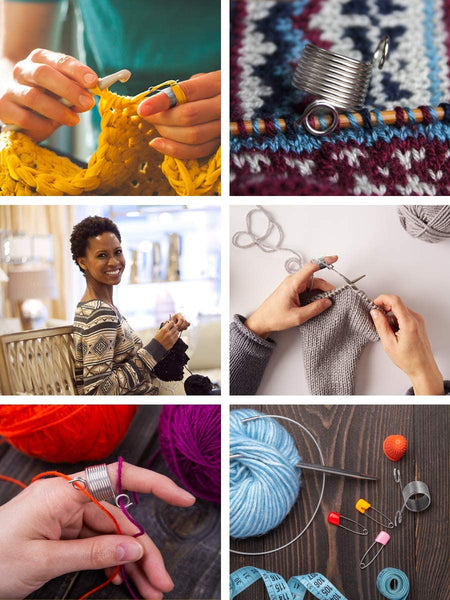 Yarn Ring – Knitting Ring for Finger - Yarn Stranding Guide Crochet Tension Ring Stainless Steel Knitting Thimble for Crochet Knitting by Mandala Crafts 8 PCs 2 Sizes