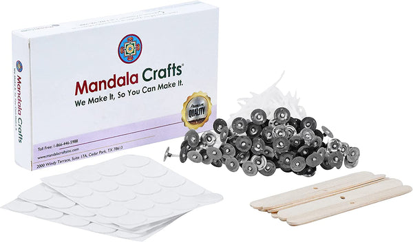 Mandala Crafts 100 Candle Wicks for Candle Making – Candle Wick Candle Making Kit 60 Candle Wick Stickers - Pretabbed Candle Wicks for Candlemaking Soy Wax 10 Wick Holders