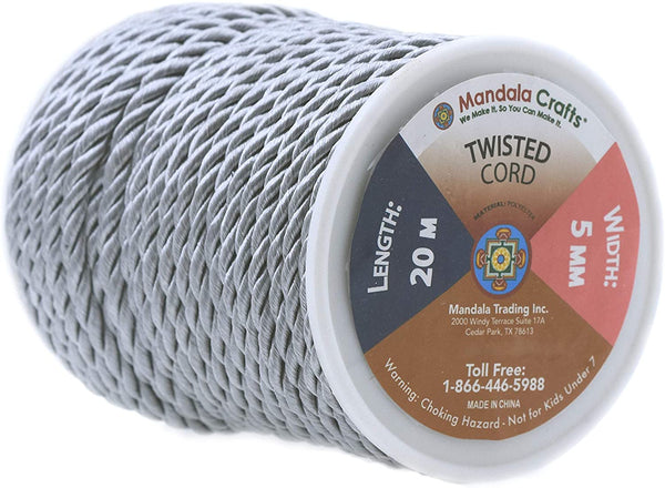 Mandala Crafts Rayon Twisted Cord Trim, Shiny Viscose Cording for Home Décor, Upholstery, Curtain Tieback, Honor Cord (5mm, Silver)