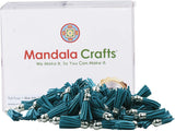 Mandala Crafts Faux Leather Suede Tassel with Loop for Keychains, Jewelry Making, Bookmarks, Books, Gifts, Pillows (Turquoise, 1.5 Inches 100 PCs)