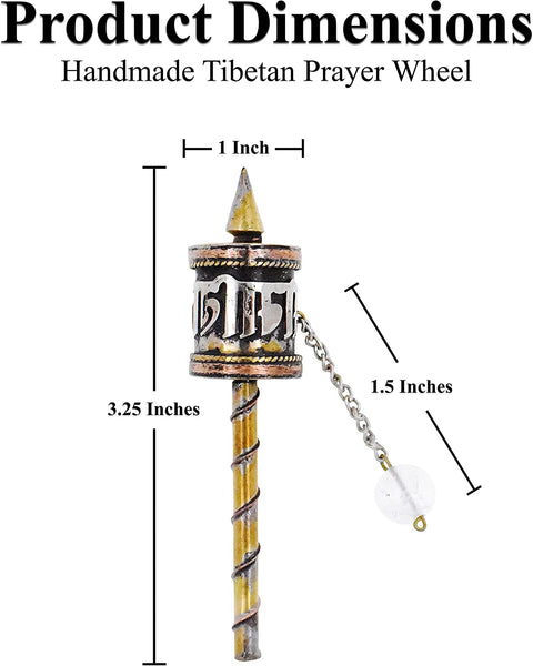 Mudra Crafts Mini Hand Held Tibet Prayer Wheel – Tibetan Prayer Wheel Handheld Spinning Wheel with Om Mani Padme Hum for Gifts Nepal Decor