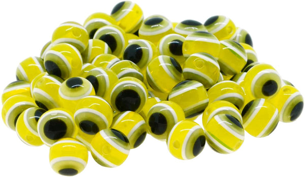 Yellow Evil Eye Beads 8mm 150 Round Greek and Turkish Eye Beads for Jewelry Making, Charms, Ornaments; by Mandala Crafts