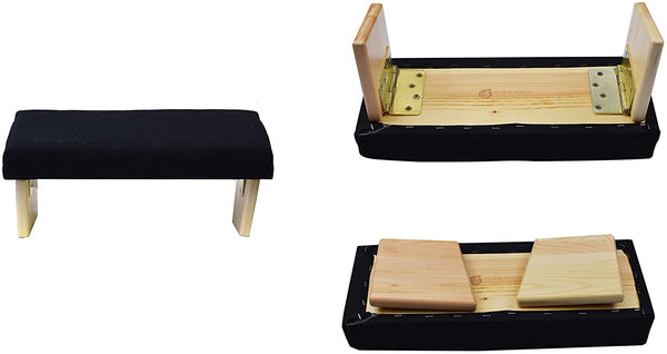 Mudra Crafts Foldable Meditation Bench - Kneeling Chair - Yoga Stool from Wood with Seat Cushion for Seiza Zazen Meditating Black Cushion
