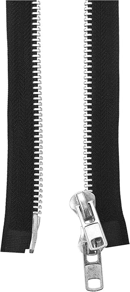 Mandala Crafts Black 34 inch Heavy Duty Zipper - #10 Silver Metal Zipper for Sewing - Separating Jacket Zipper for Coat Zipper Replacement