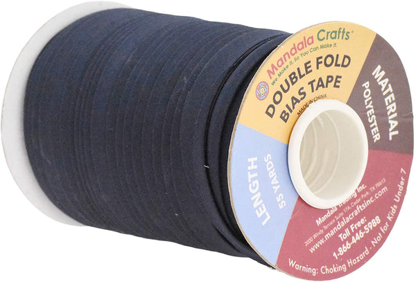 Mandala Crafts Double Fold Bias Tape for Sewing, Seaming, Binding, Hemming, Piping, Quilting, 1/2 Inch 55 Yards, White