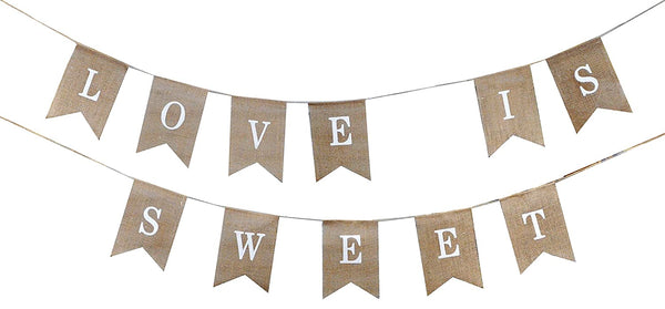 Love is Sweet Sign Banner – Mr and Mrs Burlap Banner Sign Rustic Decoration for Wedding Party Table Photobooth Props Home Wall by Mandala Crafts