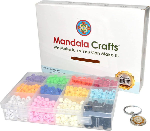 Mandala Crafts Plastic Pony Beads for Jewelry Making – Large Plastic Beads for Crafts - Bulk Assorted Barrel Big Pony Bead Kit for Bracelets Kids Crafts Hair Beads 1200 PCs 9mm Opaque Kaleidoscope