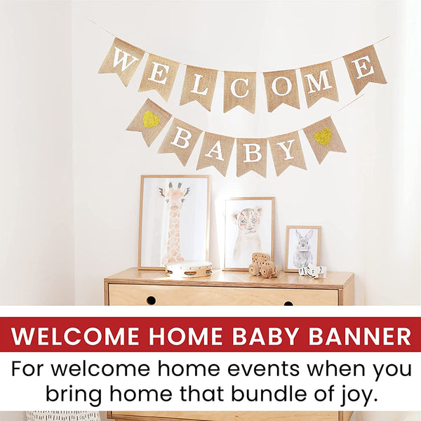 Mandala Crafts Welcome Baby Banner for Gender Neutral Baby Shower Decorations - Baby Shower Banner for Baby Shower Decor - Baby Burlap Banner Garland