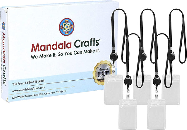 Mandala Crafts Retractable Lanyard with ID Holder - Badge Lanyard with Retractable Reel – Vertical Name Badge Retractable Lanyards for ID Badges Pack of 5