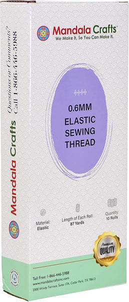 Shirring Elastic Thread for Sewing - 0.6mm Thin Fine Elastic Sewing Thread for Sewing Machine Knitting by Mandala Crafts 10 Assorted Colors 87 x 10