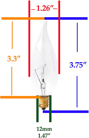 Mandala Crafts E12 25W Candelabra Light Bulbs for Chandelier; Flame Tip, 120-Volt, Pack of 12