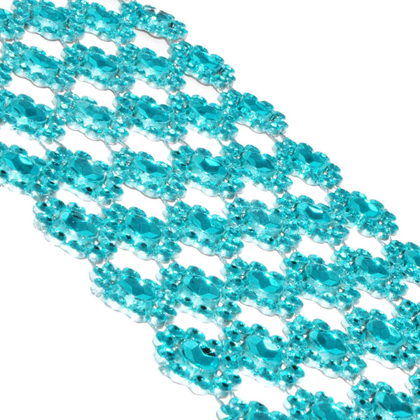 5x10 Yards Shiny Turquoise Diamond Rhinestone Ribbon Wrap Roll