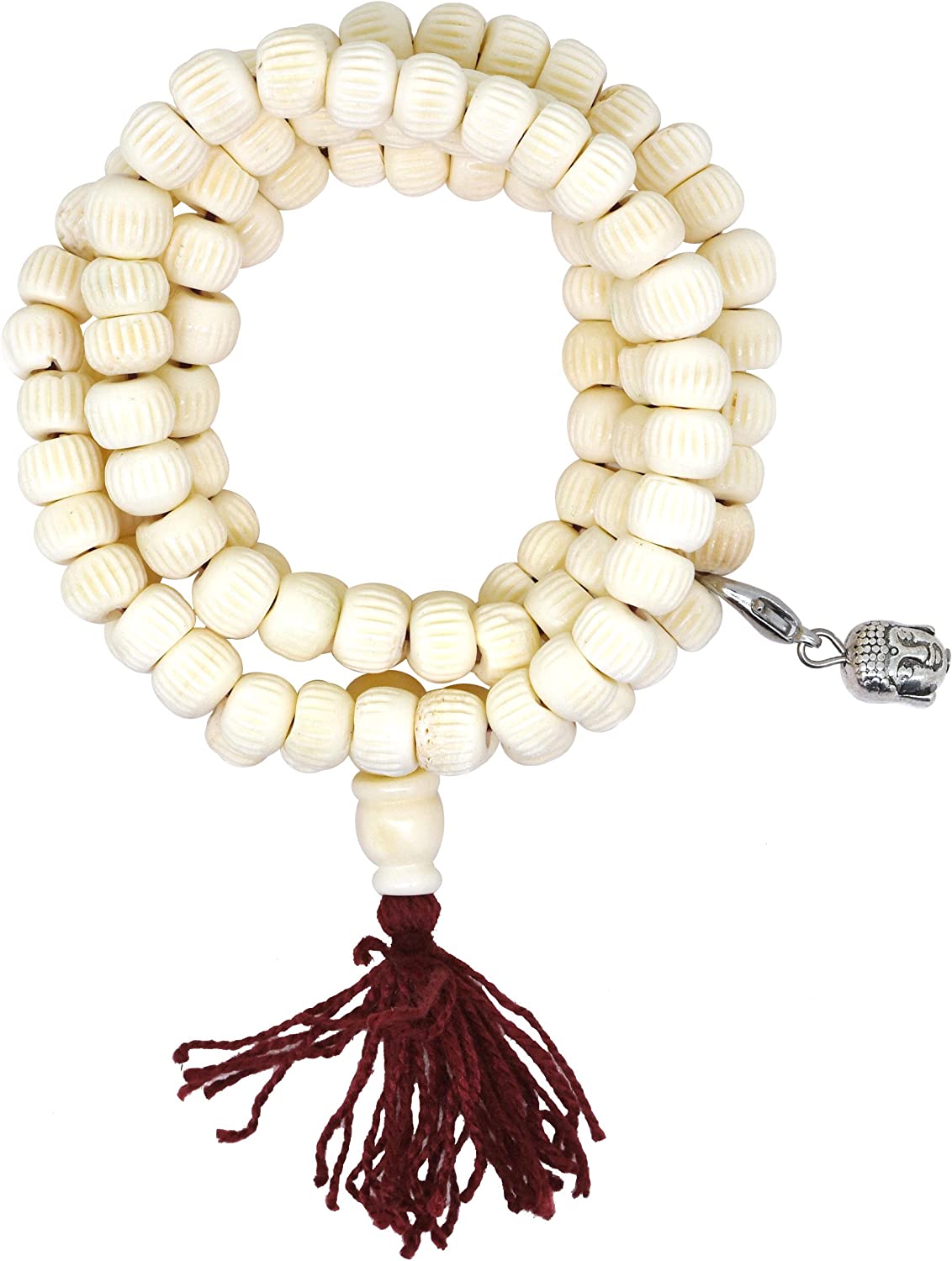Yoga Meditation Carved Yak Bone 108 Prayer Beads Mala Necklace with a –  MudraCrafts