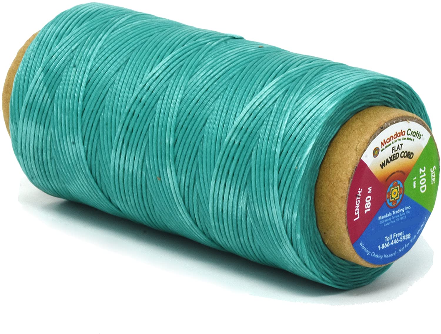 Flat Waxed Thread for Leather Sewing - Leather Thread Wax String Polyester Cord for Leather Craft Stitching Bookbinding by Mandala Crafts 210D 1mm 197 Yards Aquamarine