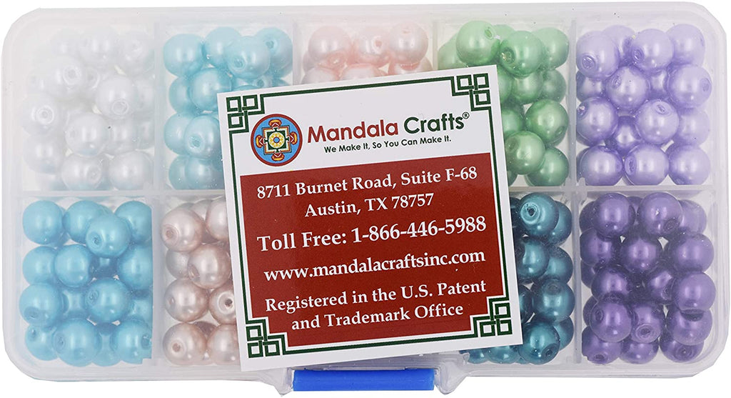 Glass Pearl Beads for Jewelry Making, Faux Pearls for Crafts with Hole Assortment Kit Bulk Pack by Mandala Crafts - 10 Assorted Color Combo 1 / 8mm