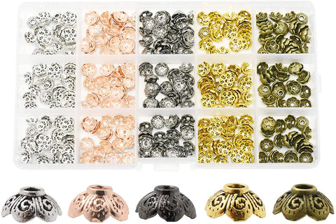 Mandala Crafts Metal Bead Caps for Jewelry Making Bulk Assorted Pack - Bead End Caps for Jewelry Making – Cap Beads for Bracelet Necklace Earrings