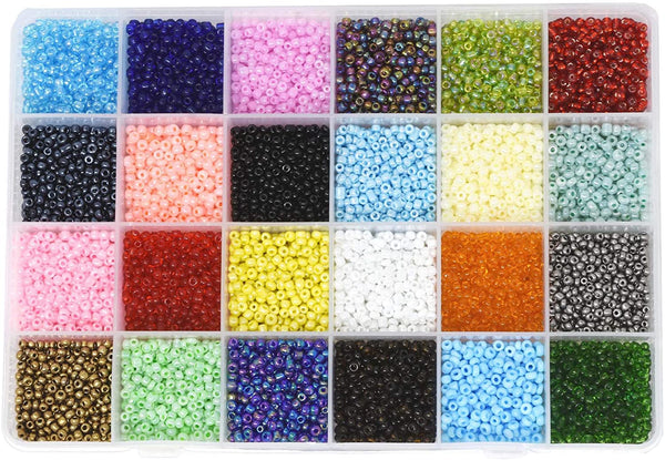 Mandala Crafts Glass Seed Beads for Jewelry Making – Mini Glass Beads for Bracelets Waist Beads - Small Pony Beads Kit Bulk Beading Supplies for Crafts Round 9000 PCs 3 X 2mm Size 8/0 Combo 2