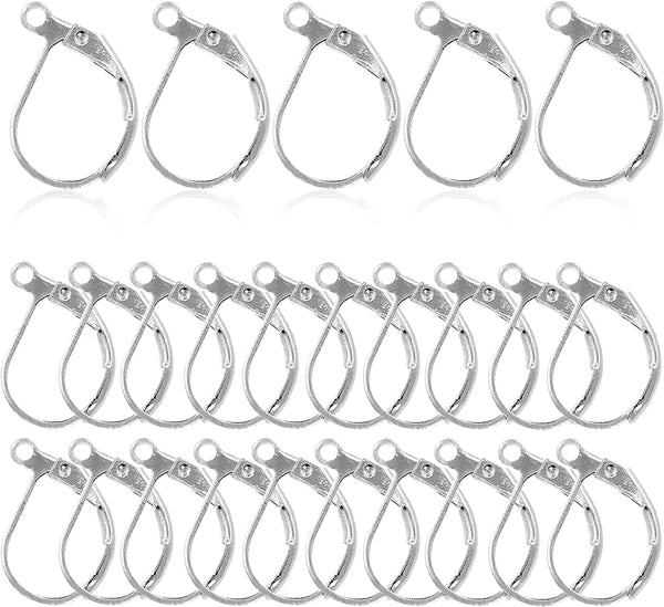 Mandala Crafts Earring Clasps – Leverback Earring Hooks – Earring Lever Back with Open Loop French Wire Earring Backs Finding for Earrings Jewelry Making 100 PCs Silver 10 X 15mm