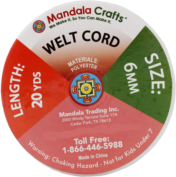 Mandala Crafts Welt Cord, Polyester Cotton Piping Filler for Drapery, Pillow, Upholstery, Trimming, Sewing, Crafting (1/4 Inch or 6mm, 20 Yards, Natural)