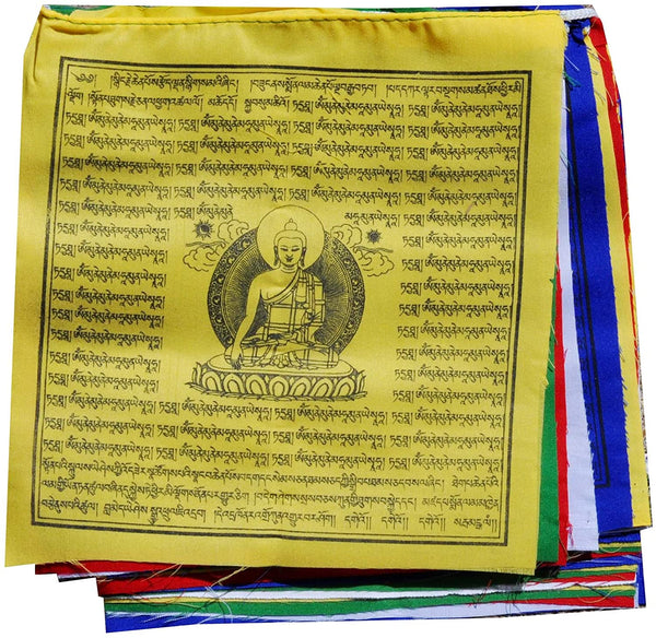 Mandala Crafts Premium Quality Cotton Long Shakyamuni Tibetan Prayer Flags, 25 Flags Per Strand (10 X 10 Inches Per Flag (21 Feet Long))