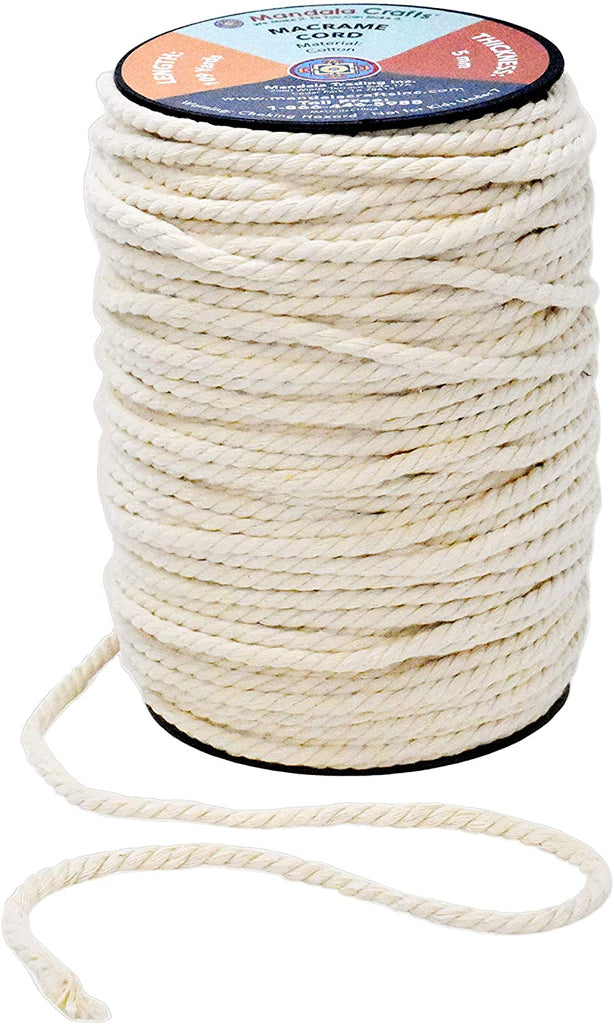 ANYWELL Macrame Cord 5mm x300yards, Cotton Cord, Macrame Rope, Corde  Macramé, Not Dyed, Natural Color Handmade Soft 4-Strand Twisted Cotton  Rope, Wall