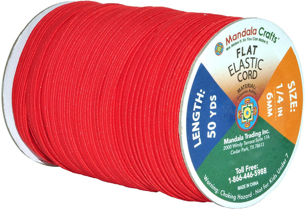 Mandala Crafts Flat Elastic Band, Braided Stretch Strap Cord Roll for Sewing and Crafting; 1/4 inch 6mm 50 Yards Red