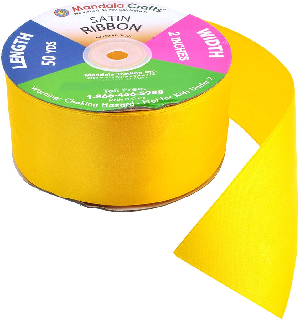 Yellow Satin Ribbon 1/2 Inch 50 Yard Roll for Gift Wrapping, Weddings,  Hair, Dresses, Blanket Edging, Crafts, Bows, Ornaments; by Mandala Crafts 