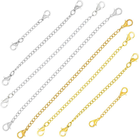 Mandala Crafts Stainless Steel Necklace Extender Bracelet Extender Chain with Double Lobster Clasps, Set of 8 Pieces