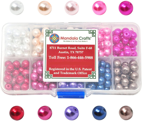 Glass Pearl Beads for Jewelry Making, Faux Pearls for Crafts with Hole Assortment Kit Bulk Pack by Mandala Crafts