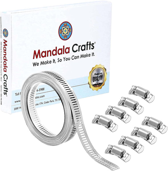 Mandala Crafts Adjustable DIY Worm Gear Hose Clamps – 304 Stainless Steel Hose Clamps –Hose Clamp Kit Metal Band Clamp System