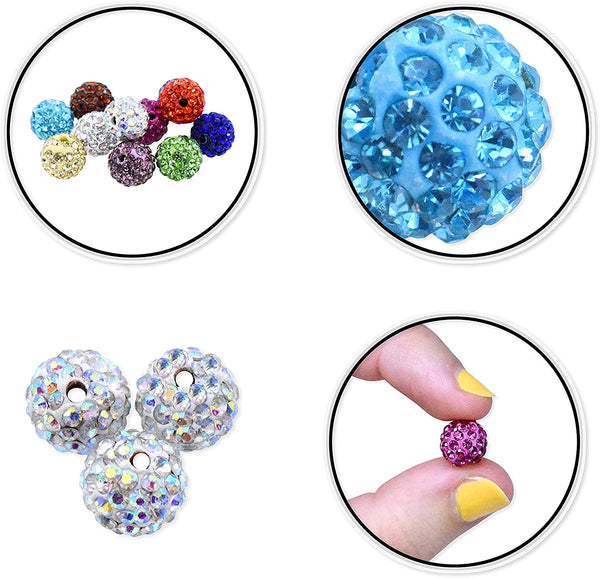 Mandala Crafts Pave Beads for Jewelry Making - Disco Ball Beads Micro Paved Round Sparkly Rhinestone Beads on Polymer Clay for Bracelet Spacer Charm Earrings 100 PCs