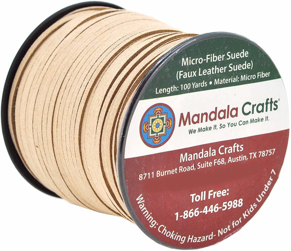 Mandala Crafts 100 Yards 2.65mm Wide Jewelry Making Flat Micro Fiber Lace Faux Suede Leather Cord (Beige)