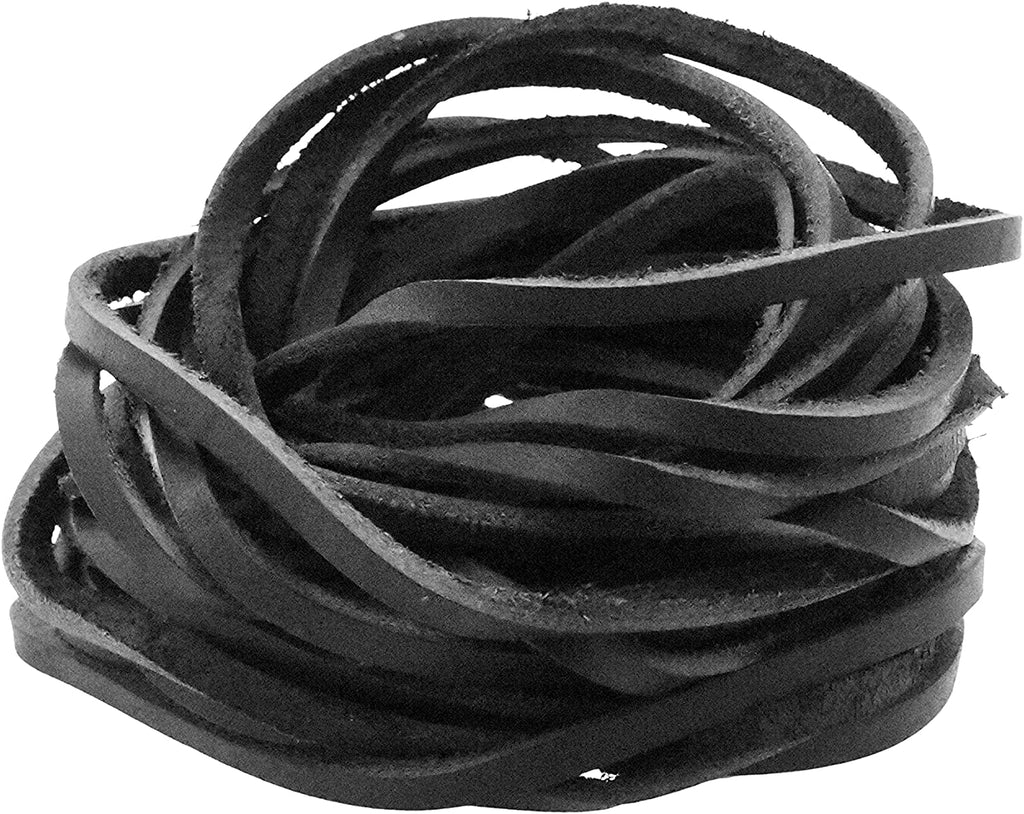 Mandala Crafts Round Cowhide Genuine Leather String Cord, Natural Rawhide Rope for Jewelry Making, Kumihimo Braiding, Shoelaces (2mm, Black)