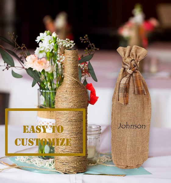 Mandala Crafts Burlap Wine Bags for Wine Bottles Gifts – Reusable Cloth Wine Gift Bags Bulk Pack - Drawstring Gift Bag Bottle Covers for Party Wedding Holiday 12 PCs