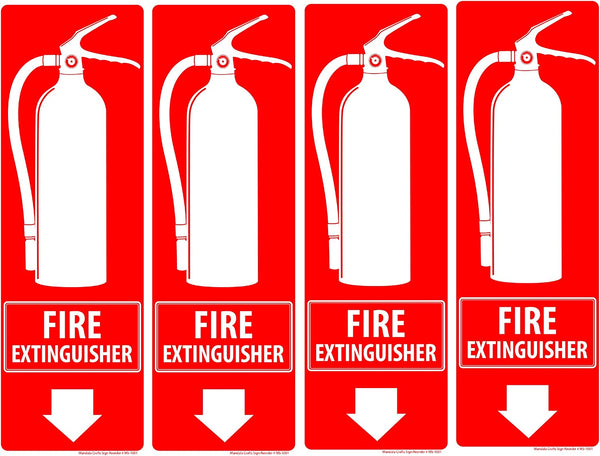 Mandala Crafts Fire Extinguisher Inside Sign Sticker Vinyl Decal; Self-Adhesive and Waterproof, 4 X 12 Inches, Pack of 4