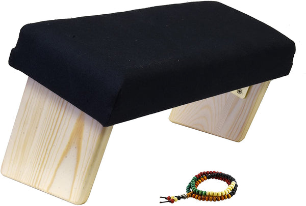Mudra Crafts Black Wooden Foldable Meditation Bench Kneeling Stool for Prayer Kneeler - Ergonomic Meditation Seat Seiza Bench for Yoga - Meditation Stool with Cushion