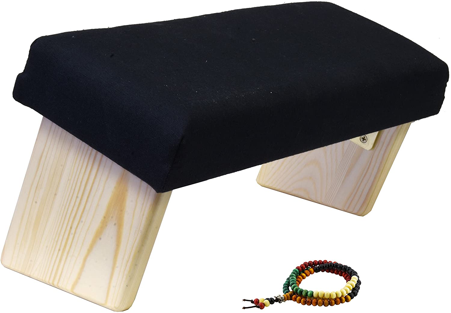 Mudra Crafts Wooden Foldable Meditation Bench Kneeling Stool for Prayer Kneeler - Ergonomic Meditation Seat Seiza Bench for Yoga - Meditation Stool with Cushion