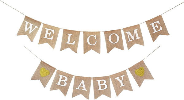 Mandala Crafts Welcome Baby Banner for Gender Neutral Baby Shower Decorations - Baby Shower Banner for Baby Shower Decor - Baby Burlap Banner Garland