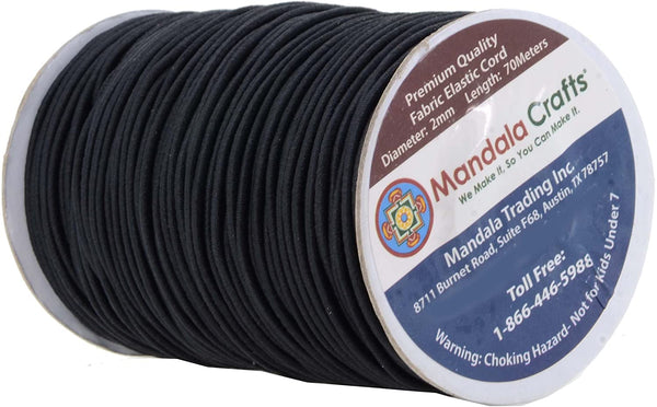 Mandala Crafts 2mm 76 Yards Fabric Elastic Cord, Round Rubber Stretch String for Journals, Beading, Jewelry Making, Masks, DIY Crafting