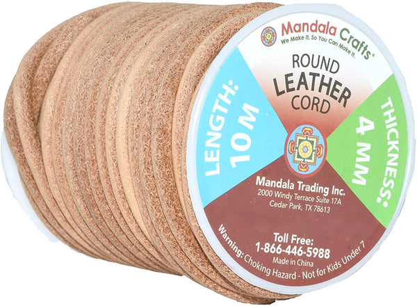 Mandala Crafts Round Cowhide Genuine Leather String Cord, Natural Rawhide Rope for Jewelry Making, Kumihimo Braiding, Shoelaces (3mm, Red)