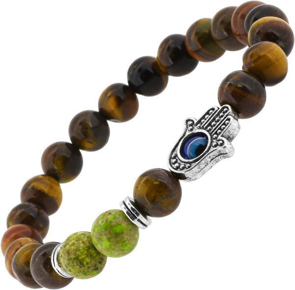 Beaded Hamsa Evil Eye Meditation Yoga Jewelry Stretch Bracelet (Tiger Eye)