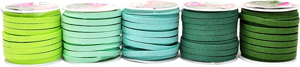 Mandala Crafts Green Faux Suede Cord - Flat Vegan Leather Cord for Jewelry Making Beading - Micro Fiber Leather String Cord Leather Lace for Leather Lacing Bracelet 5mm 50 Yards