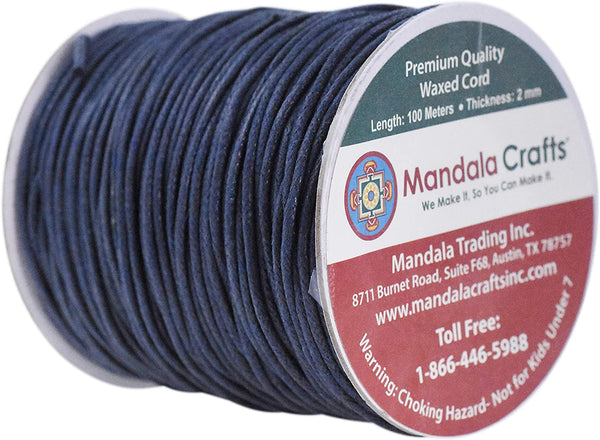 Mandala Crafts Size 2mm Black Waxed Cord for Jewelry Making - 109 Yds Black  W
