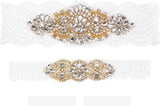 Mandala Crafts Rose Gold Wedding Garters for Bride – Rhinestone Wedding Garter Belt Set for Wedding with Pearls - Lace Bridal Garters for Bride
